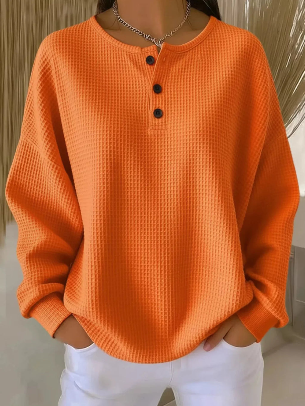 Full Size Waffle Knit Half Button T-Shirt Plus Size