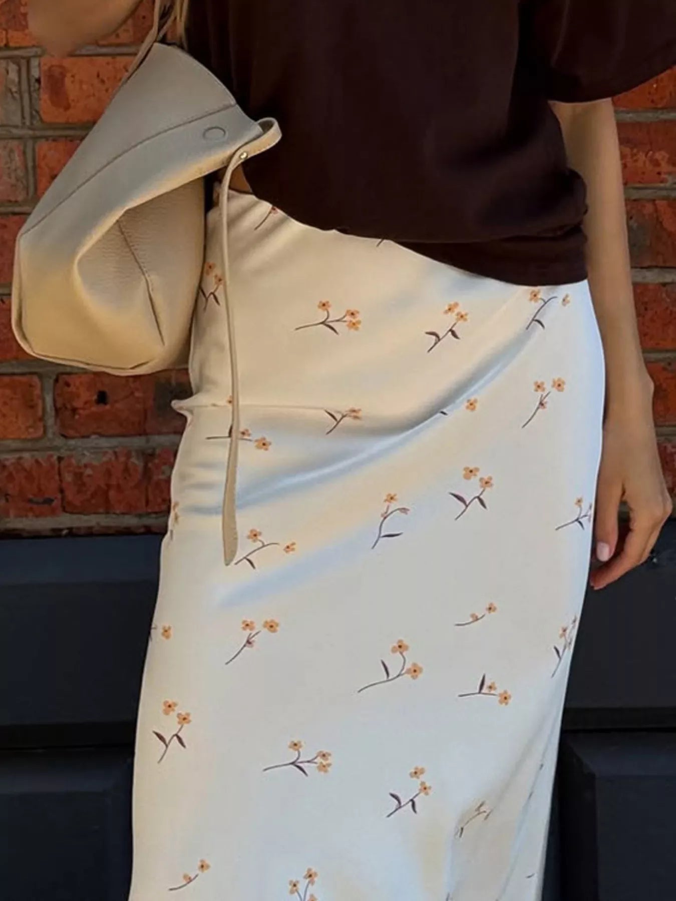 Floral Print Satin Skirt