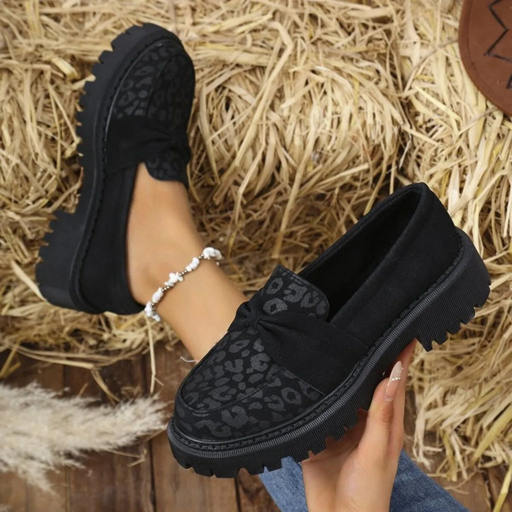 Leopard Round Toe Platform Slip-Ons