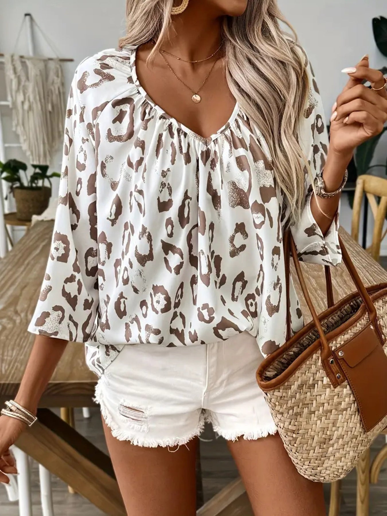 Leopard Print V-Neck Blouse