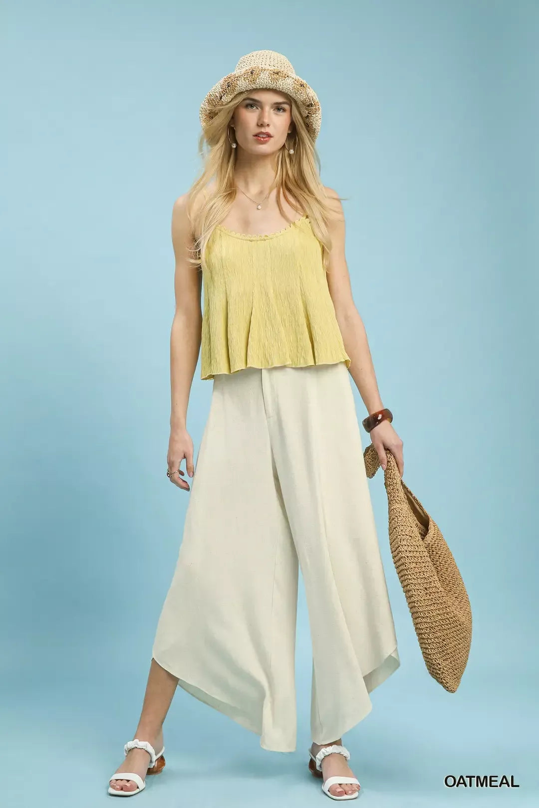 Umgee Flowy Asymmetrical Hem Wide Leg Pants
