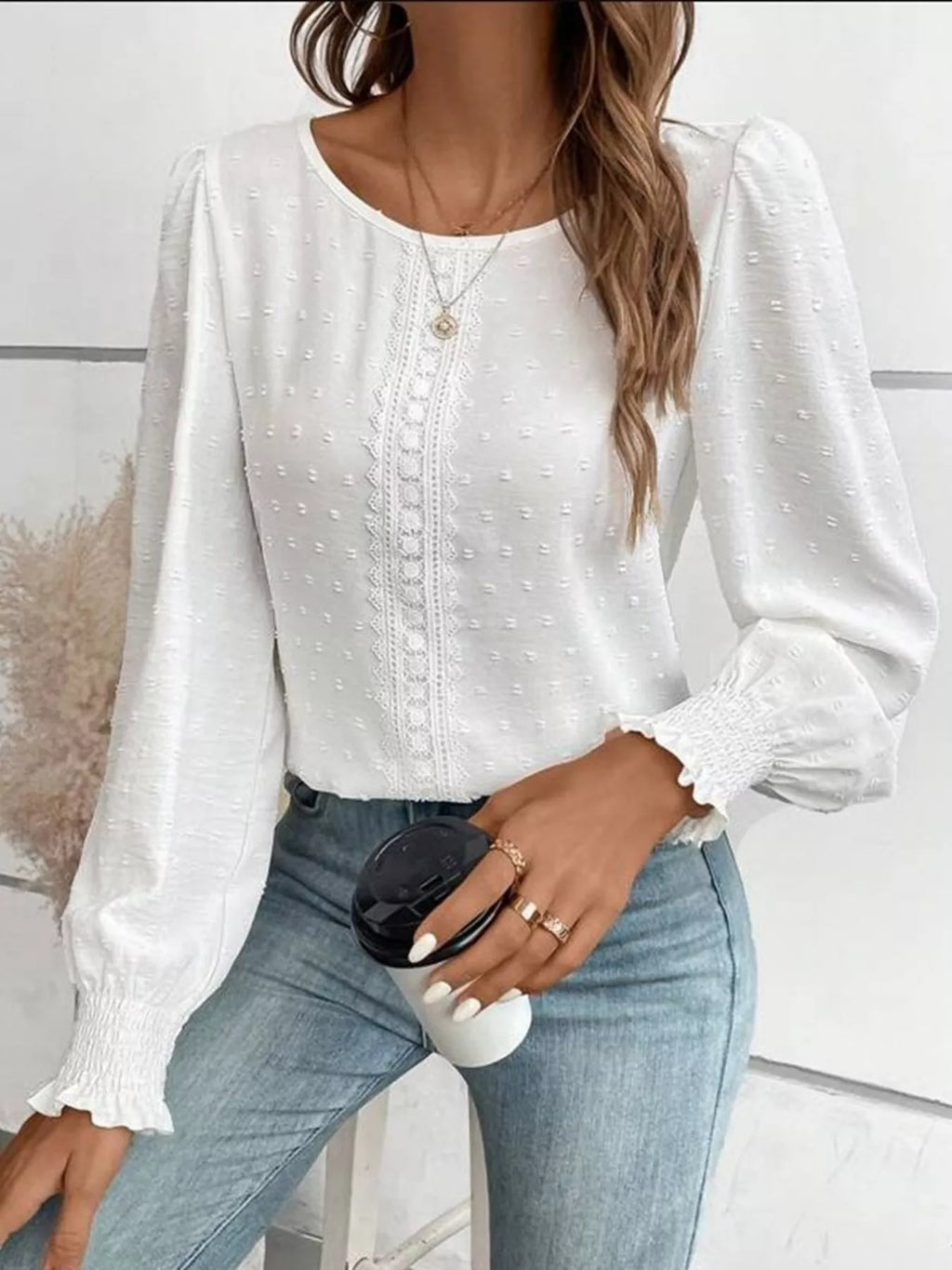 Swiss Dot Long Sleeve Blouse