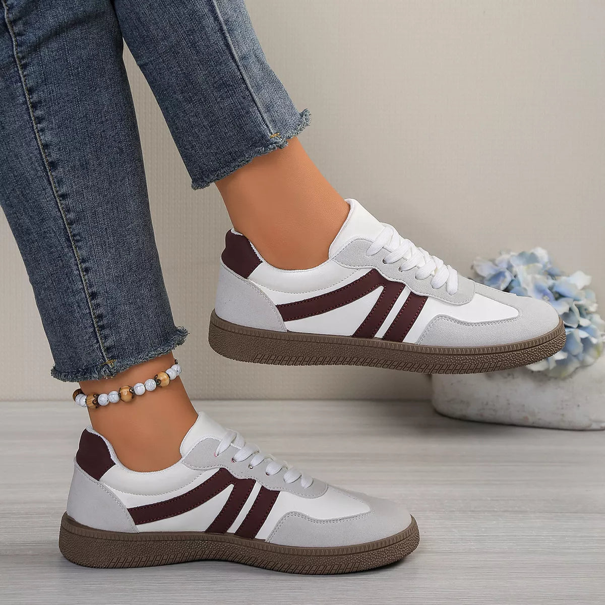 Striped Lace-Up Casual Sneakers