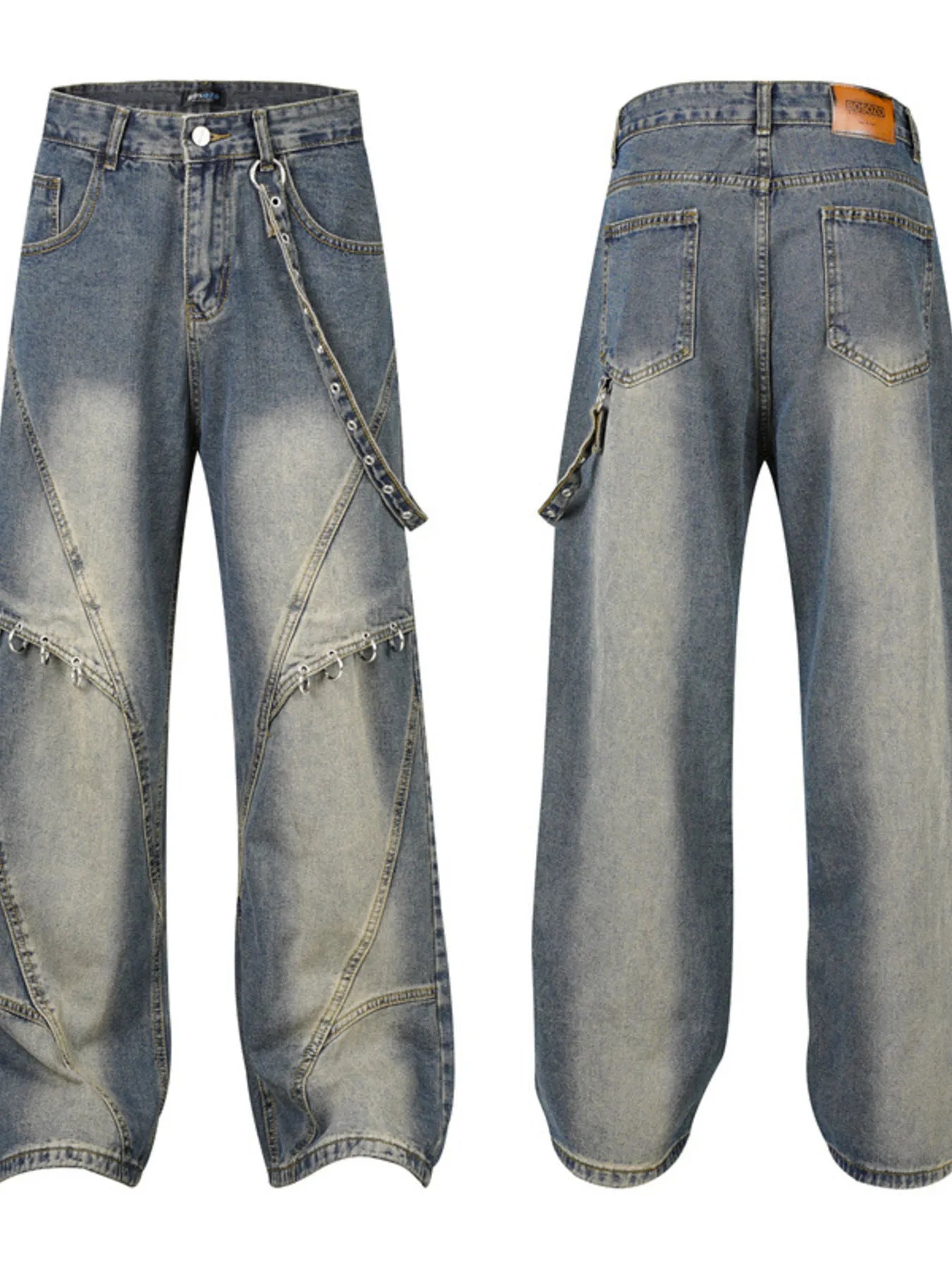 Men's Frayed Hem Wide Leg Jeans