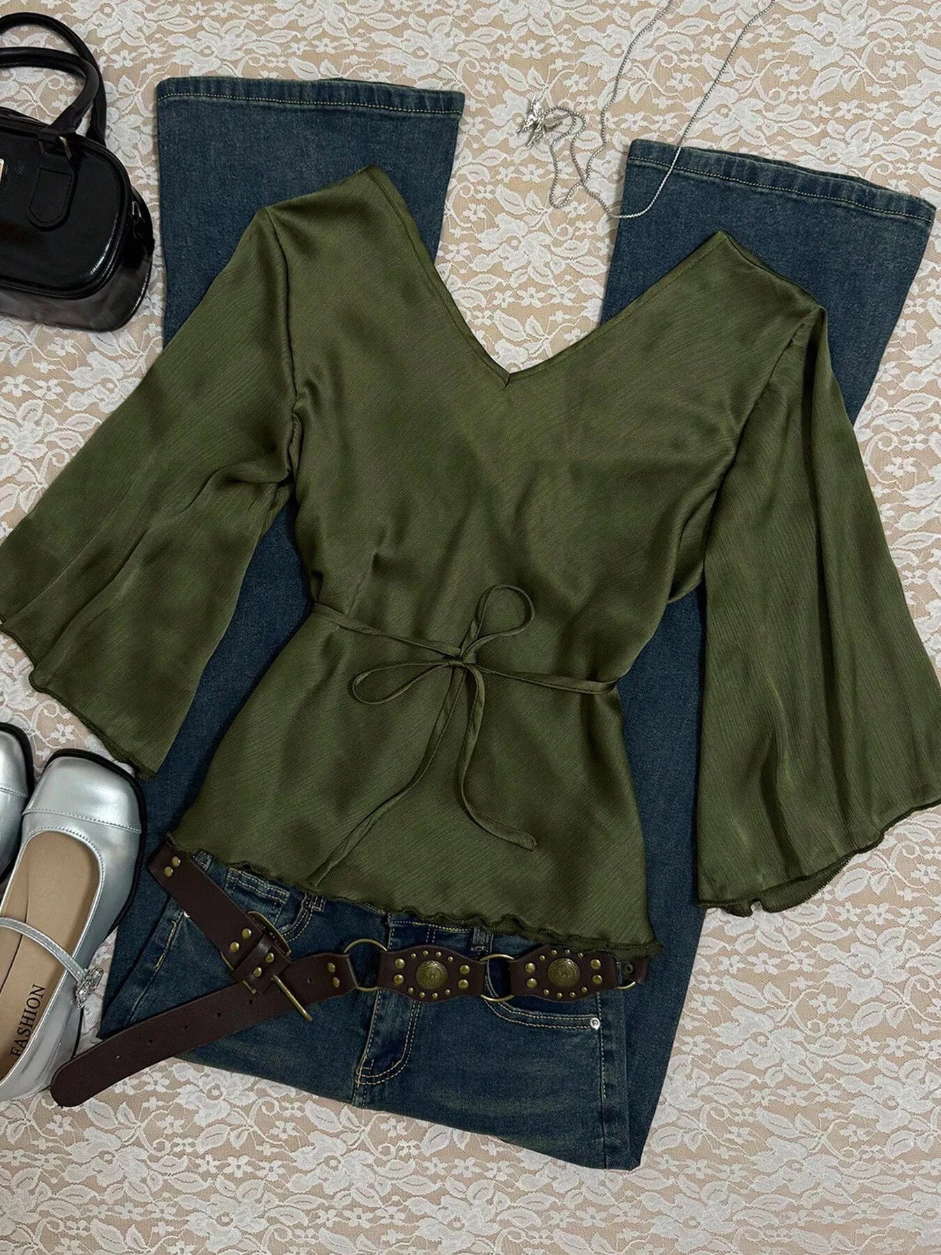 Satin Tie-Front Blouse