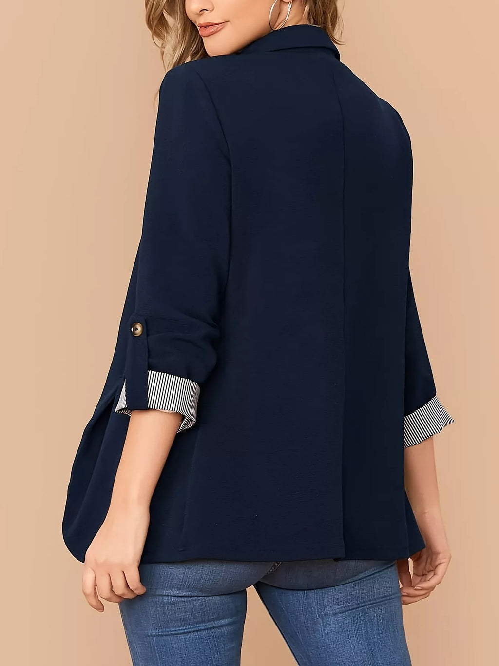 One Button Roll-Up Sleeve Blazer
