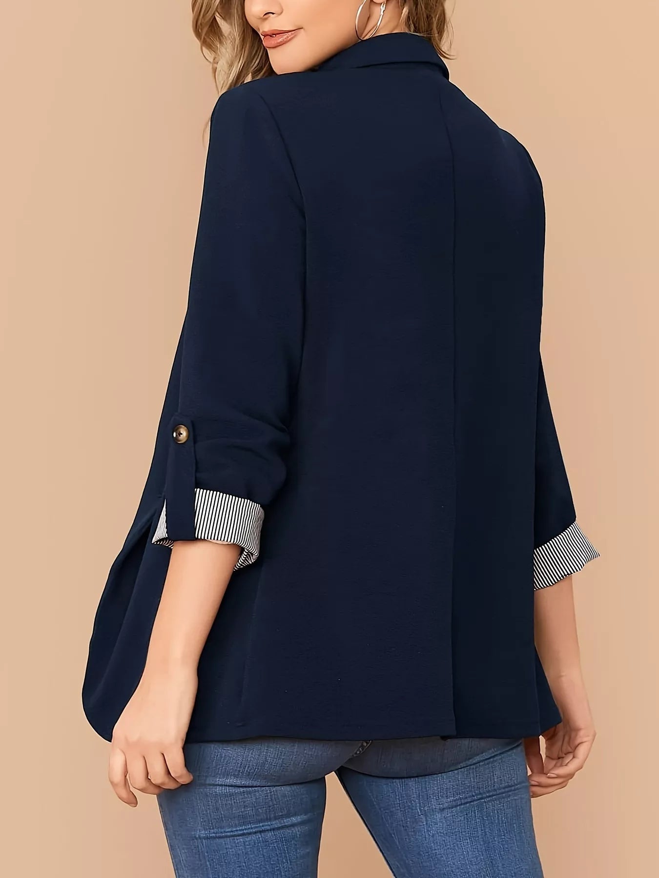 One Button Roll-Up Sleeve Blazer