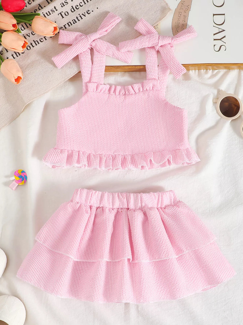 Children's Tie Strap Top & Layered Skirt Set