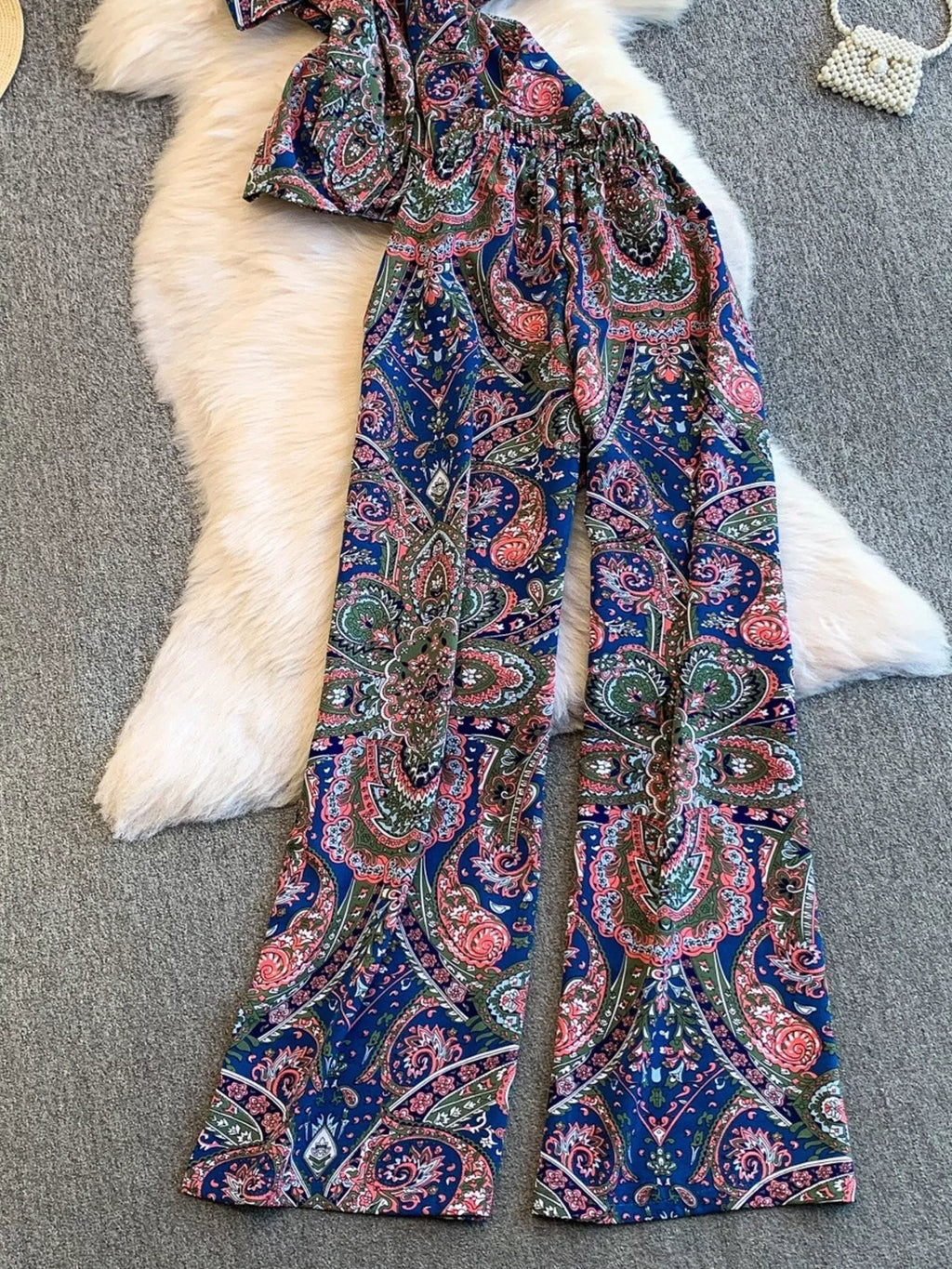 Printed Cami and Wide Leg Pants Set