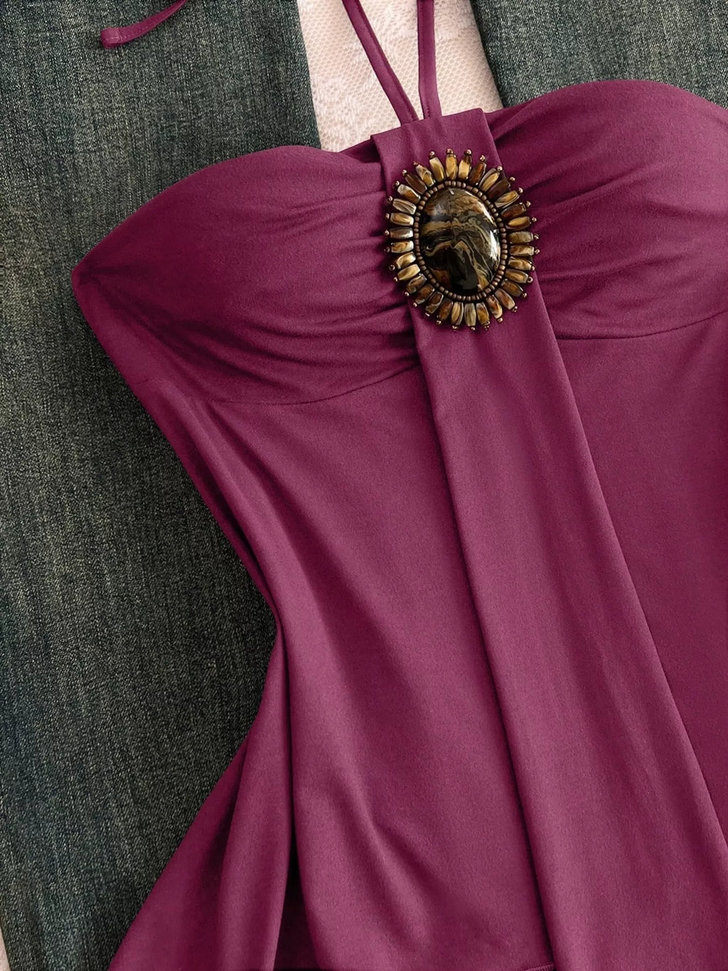 Embellished Front Halter Neck Cami