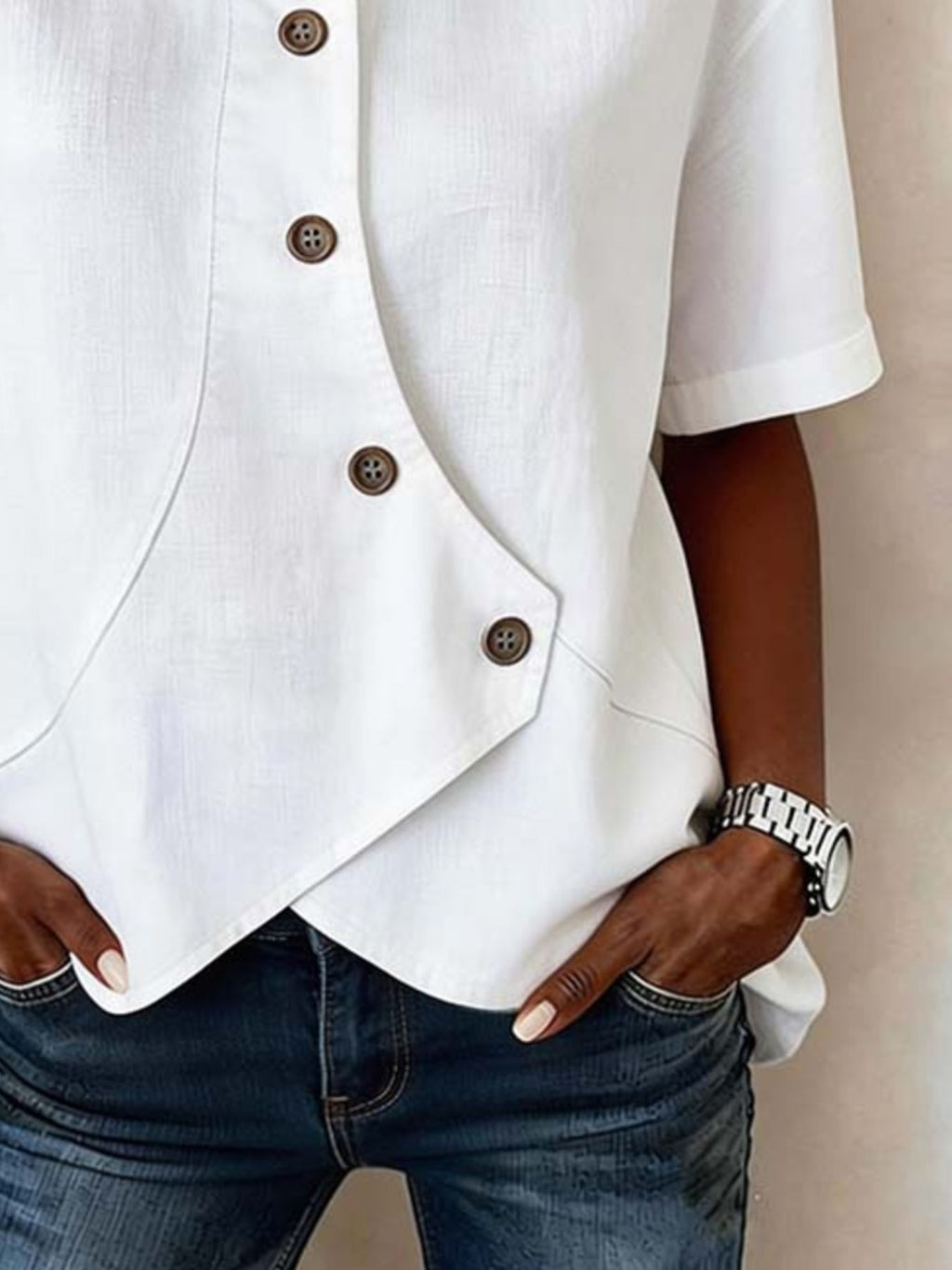 Full Size Casual Asymmetrical Button Shirt Plus Size