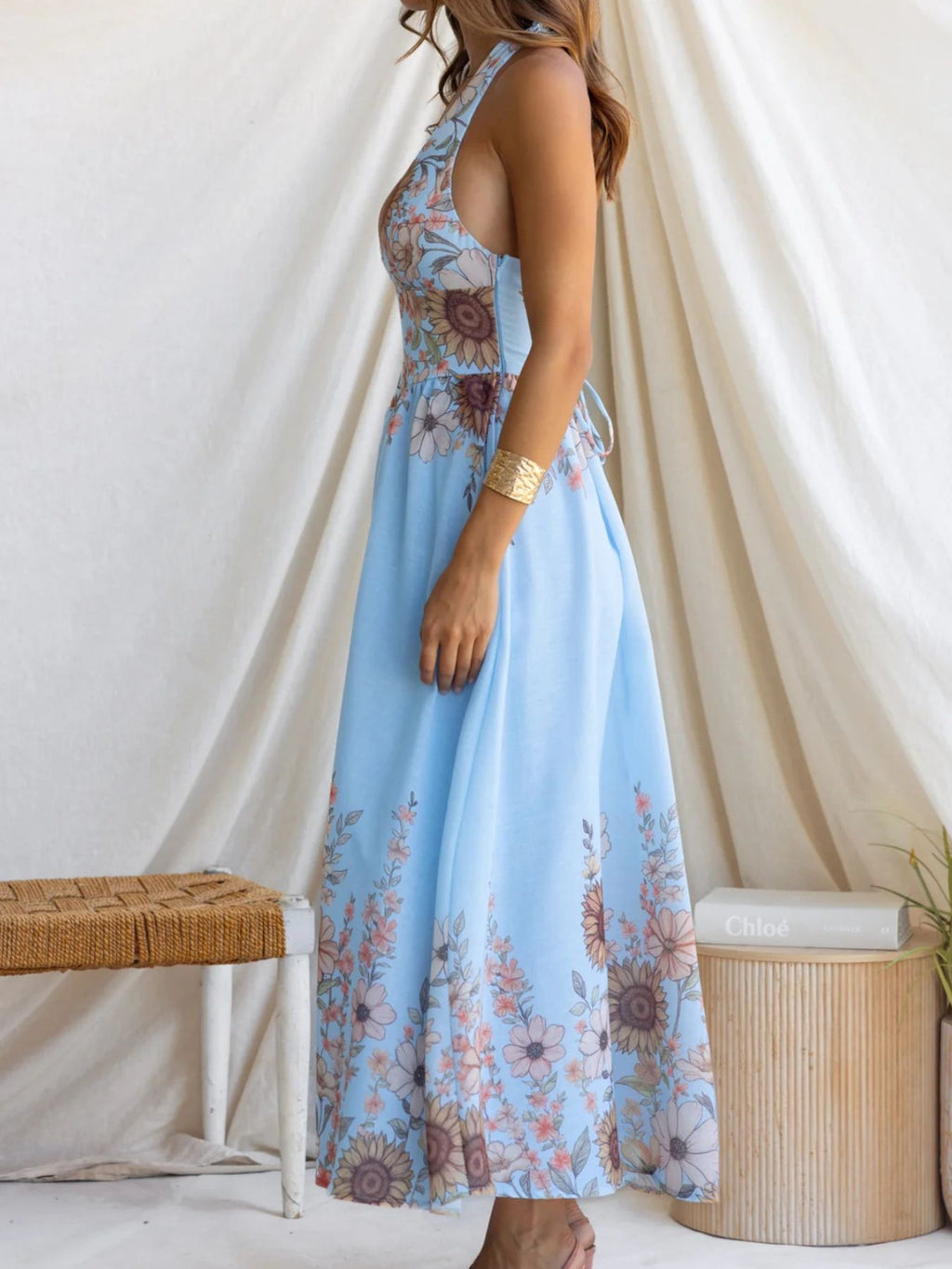 Floral Print Halter Neck Maxi Dress