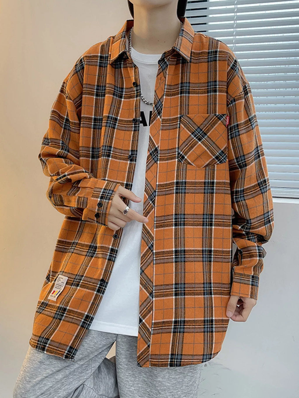 Men's Plus Size Plaid Long Sleeve Shirt