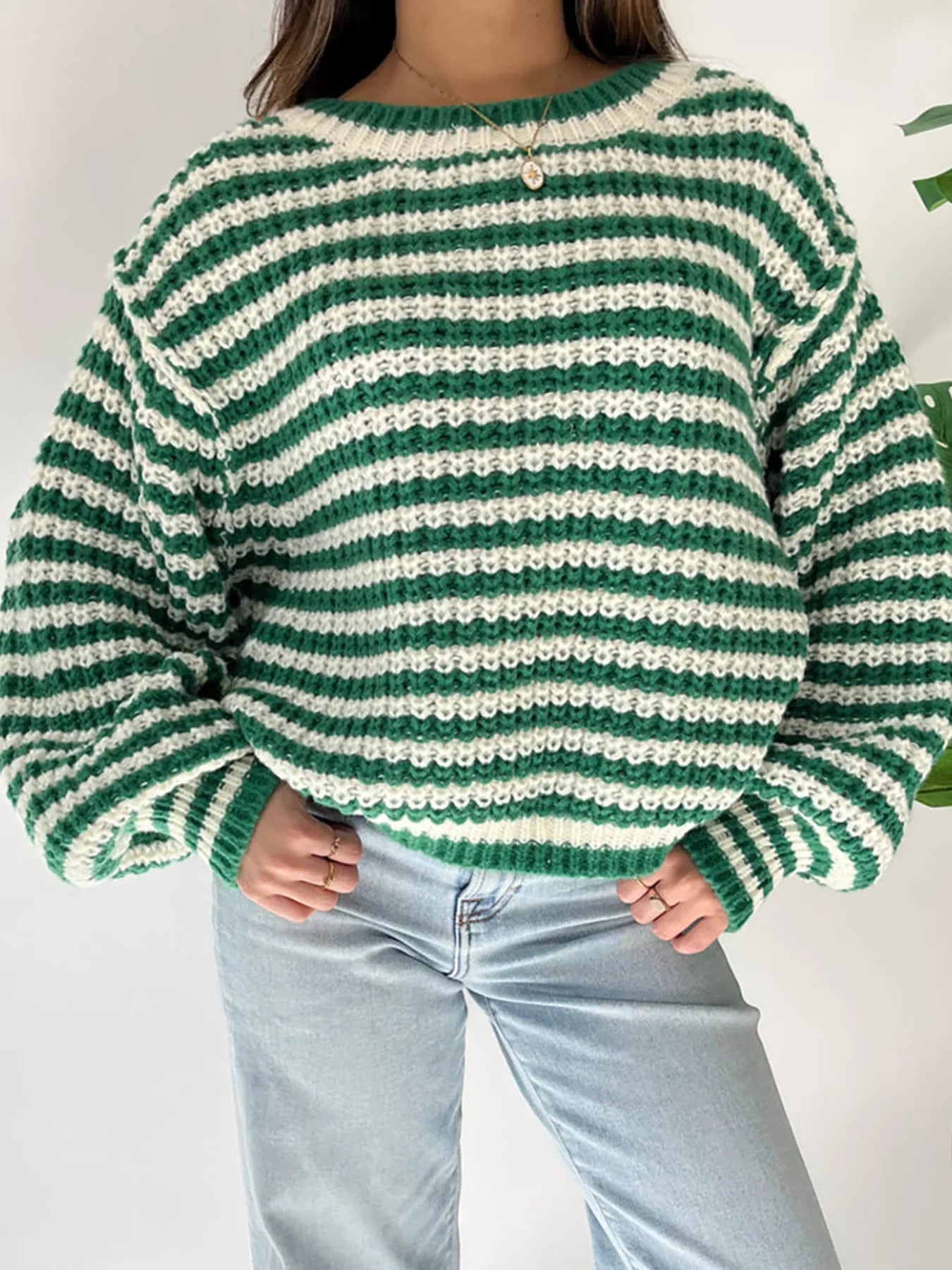 Oversized Striped Drop Shoulder Sweater