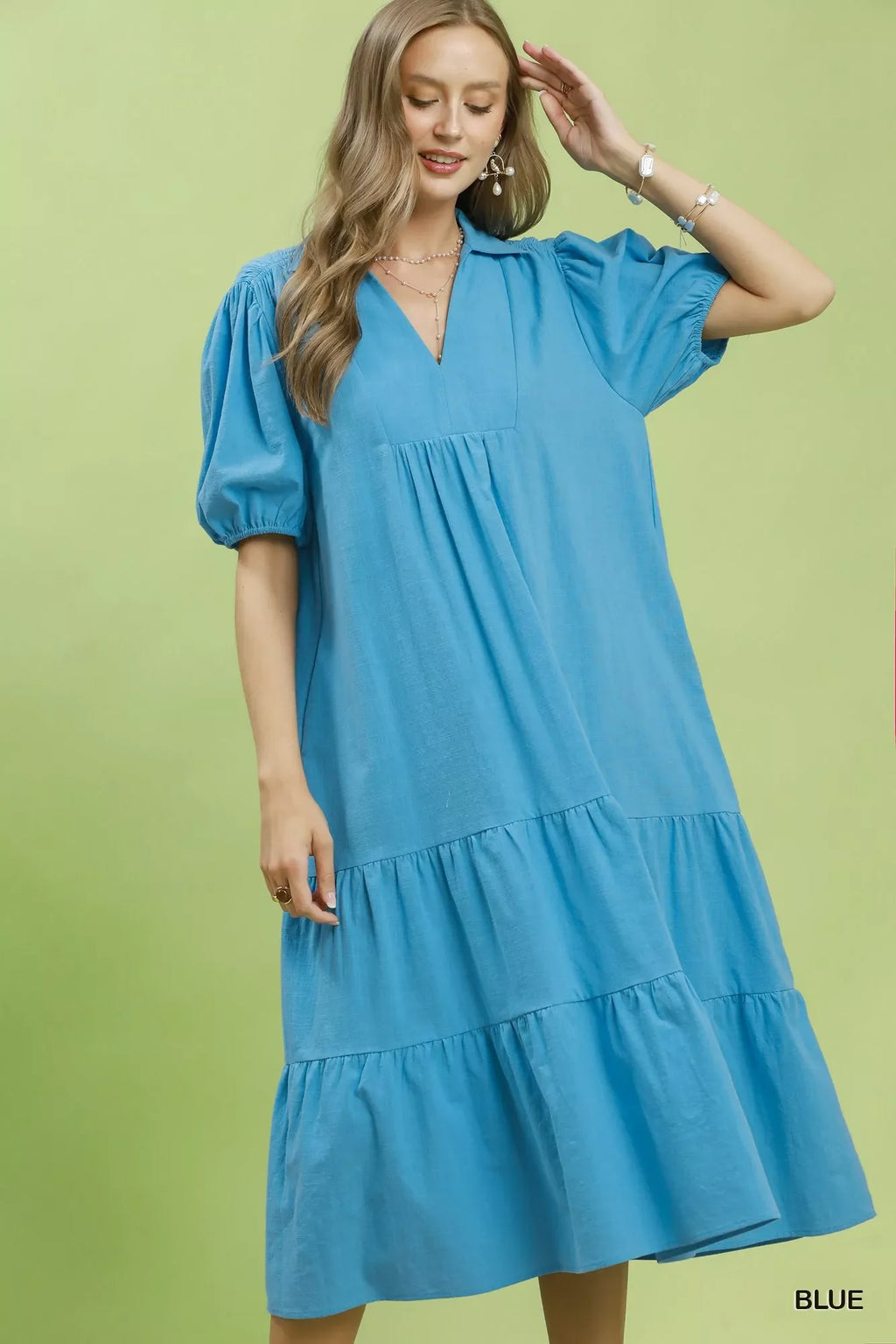 Umgee Solid Tiered Midi Dress