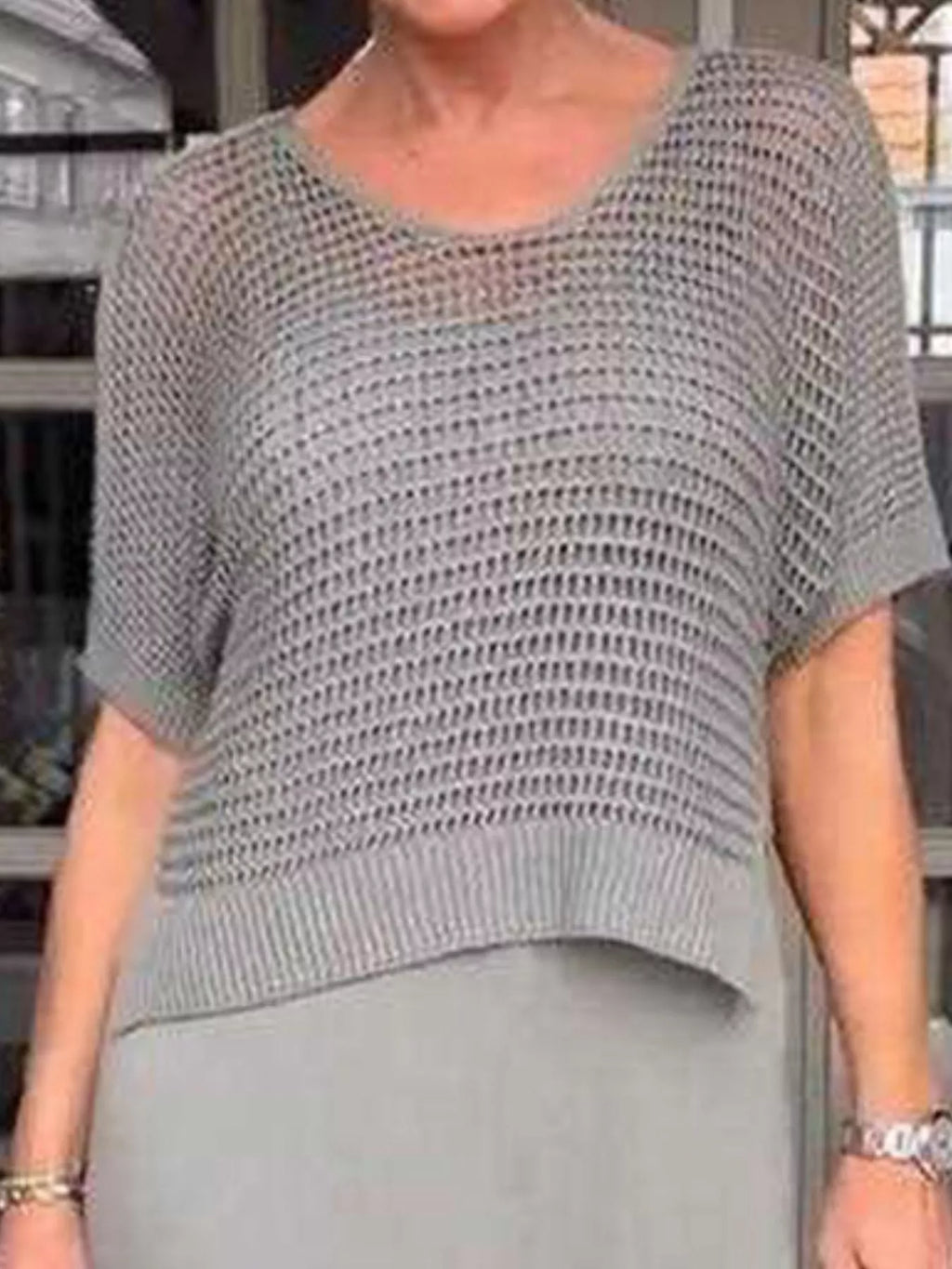 Full Size Openwork Knit Cover Up and Dress Set Plus Size
