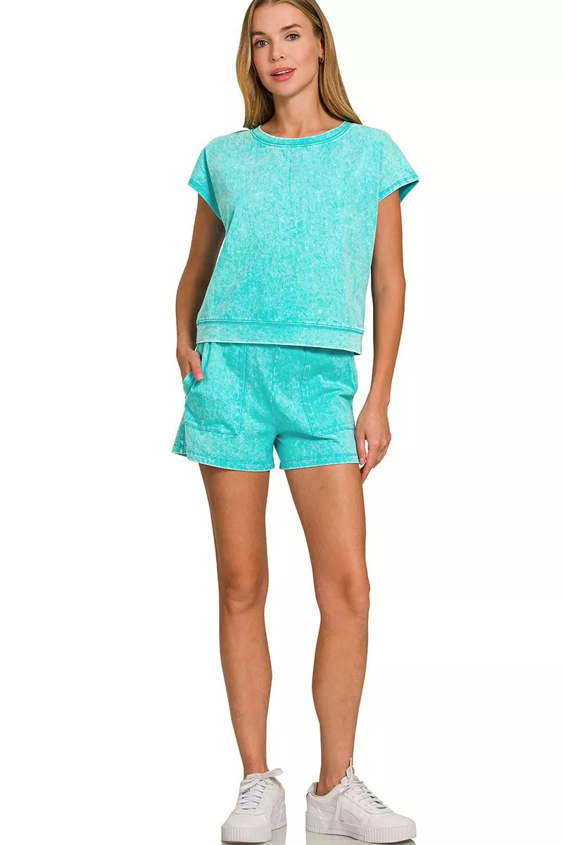 Zenana Premium Cotton Washed Sleeveless Top & Shorts Set