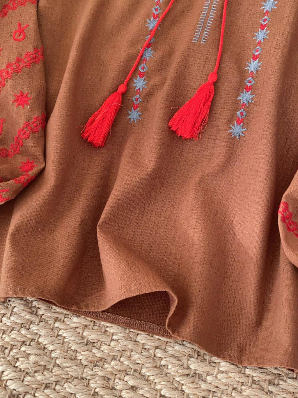 Embroidered Tie Neck Blouse
