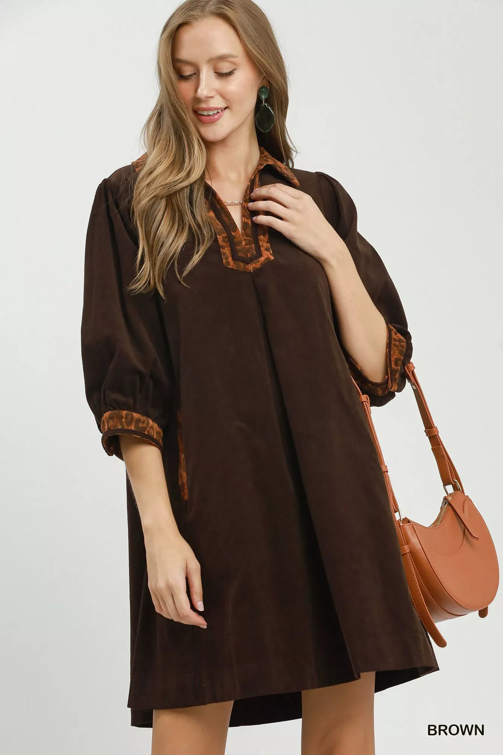 Umgee V-Neck Shift Dress with Contrast Trim