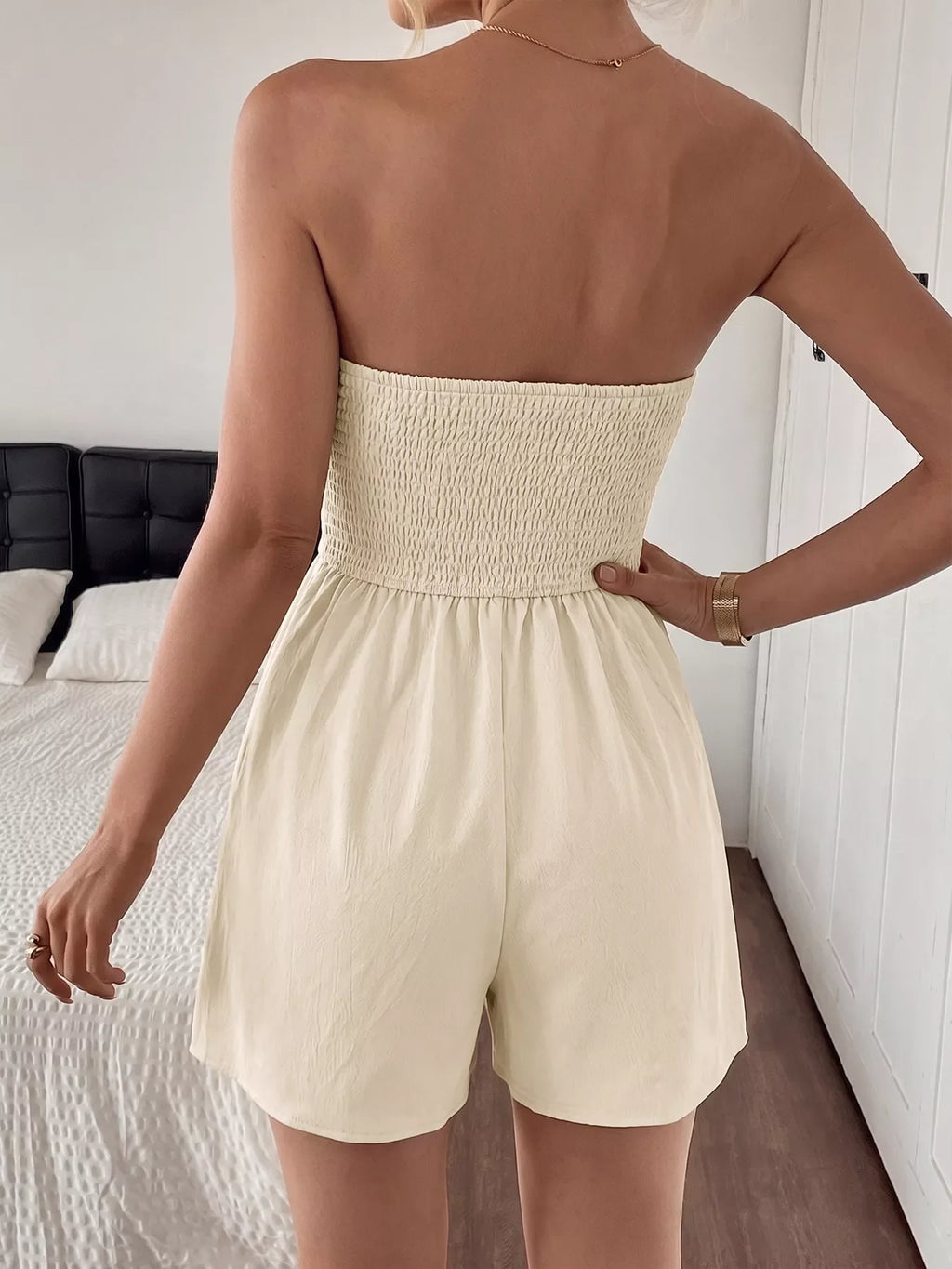 Strapless Pleated Detail Romper