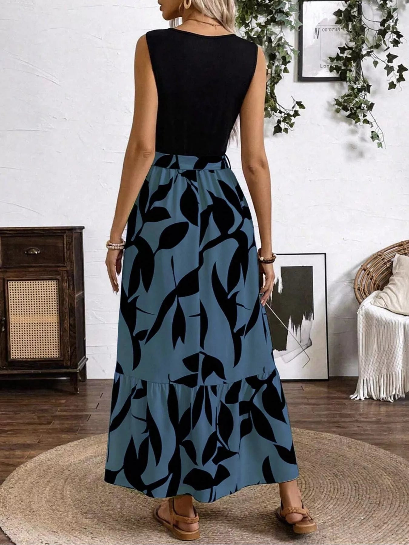Sleeveless Floral Print Maxi Dress