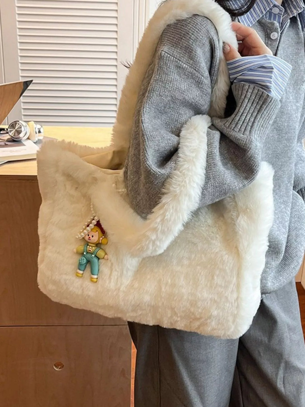 Fluffy Cartoon Charm Shoulder Bag
