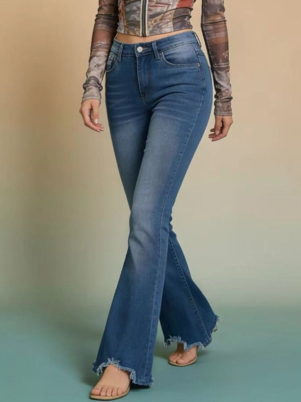 Raw Hem High-Waisted Flare Jeans