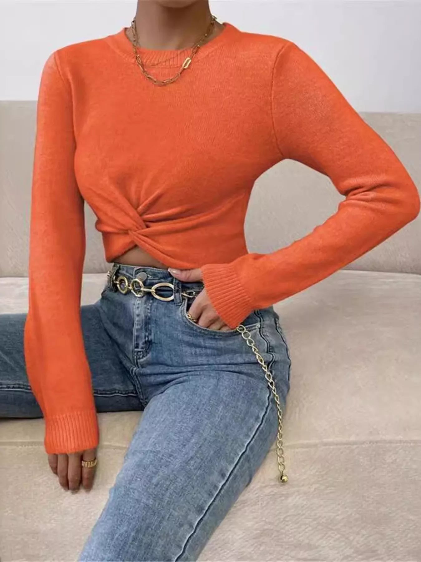 Twisted Front Cropped Knit Top