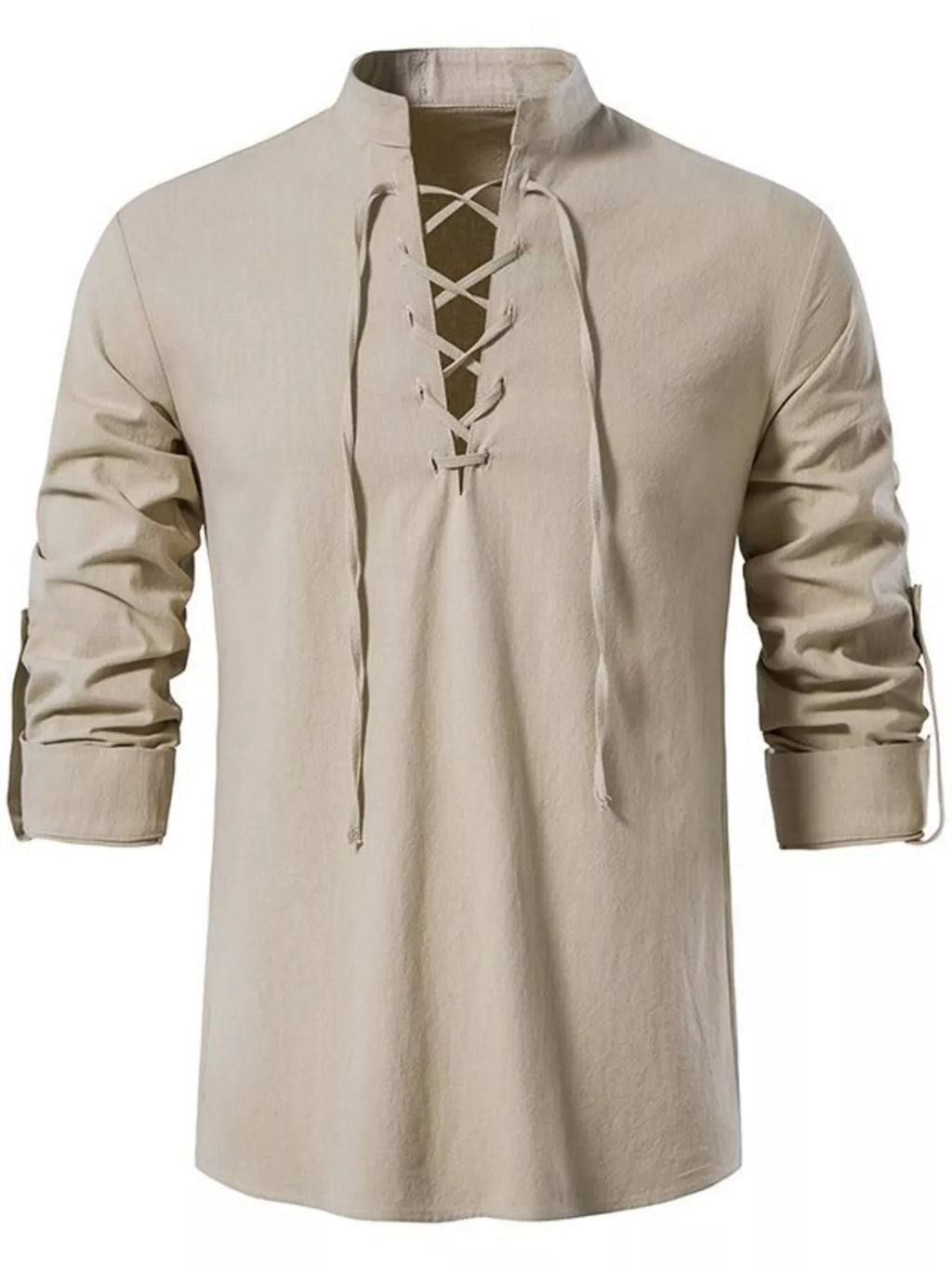 Men's Full Size Casual Lace-Up Long Sleeve Shirt Plus Size