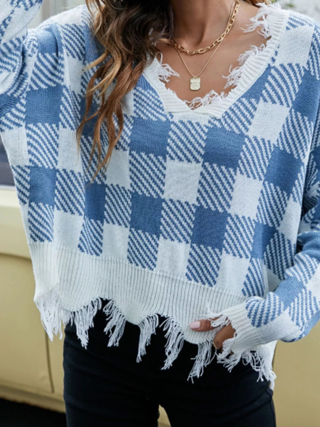 Frayed Hem Long Sleeve Sweater