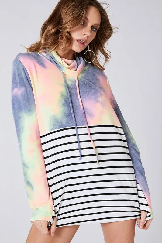BiBi Tie Dye French Terry Cowl Neck Top