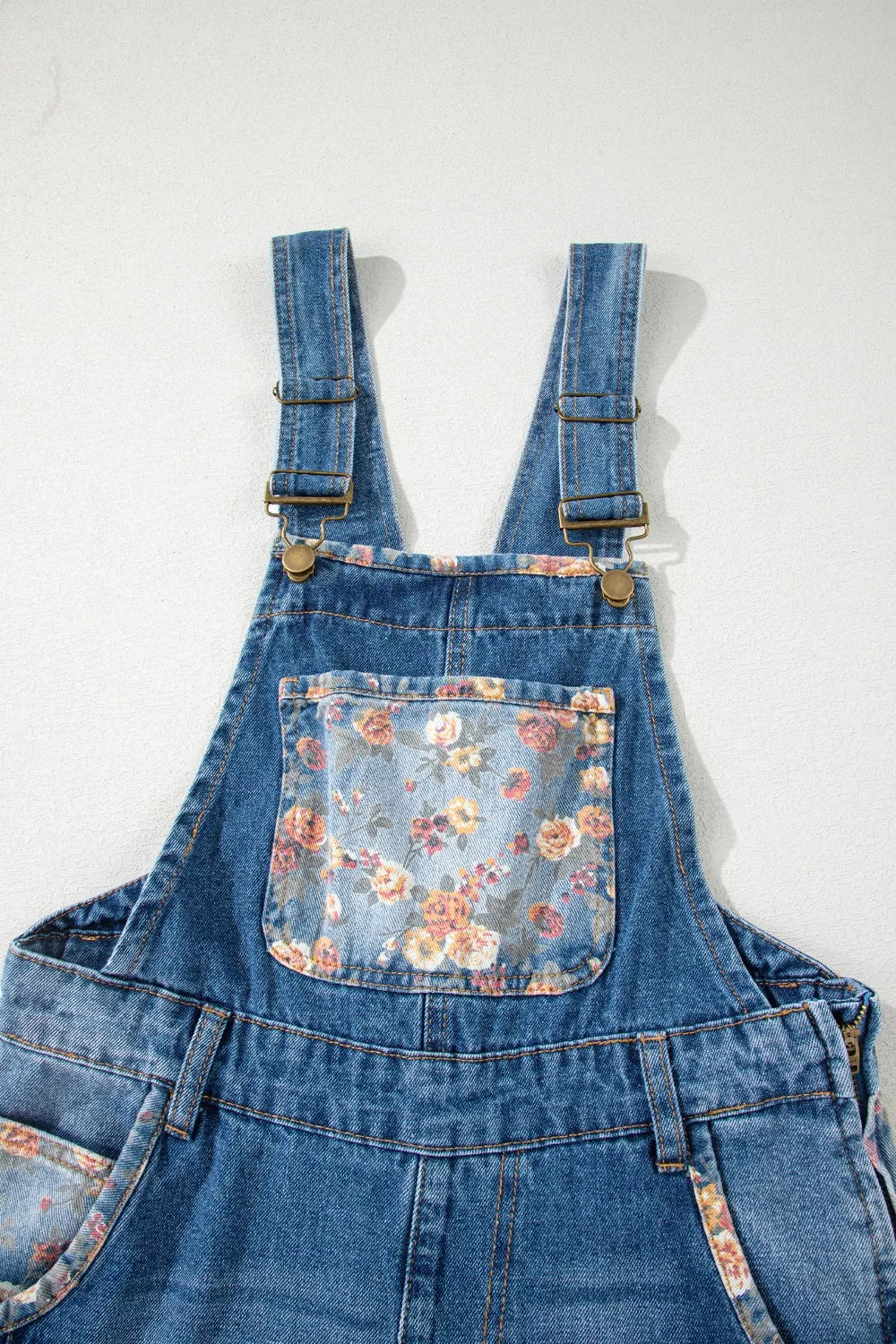 Vintage Rose Printed Pleated Loose Denim Overall