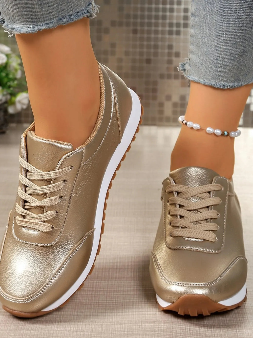 Round Toe Lace-Up Sneakers