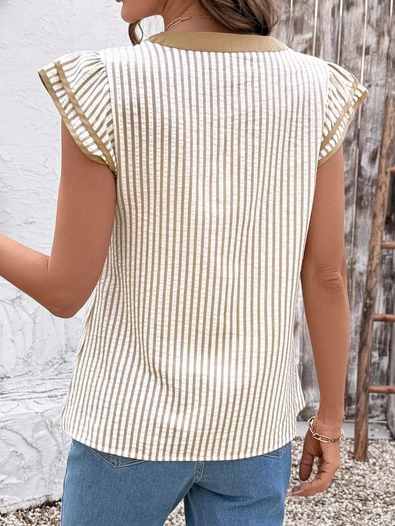 Striped Ruffle Sleeve Blouse