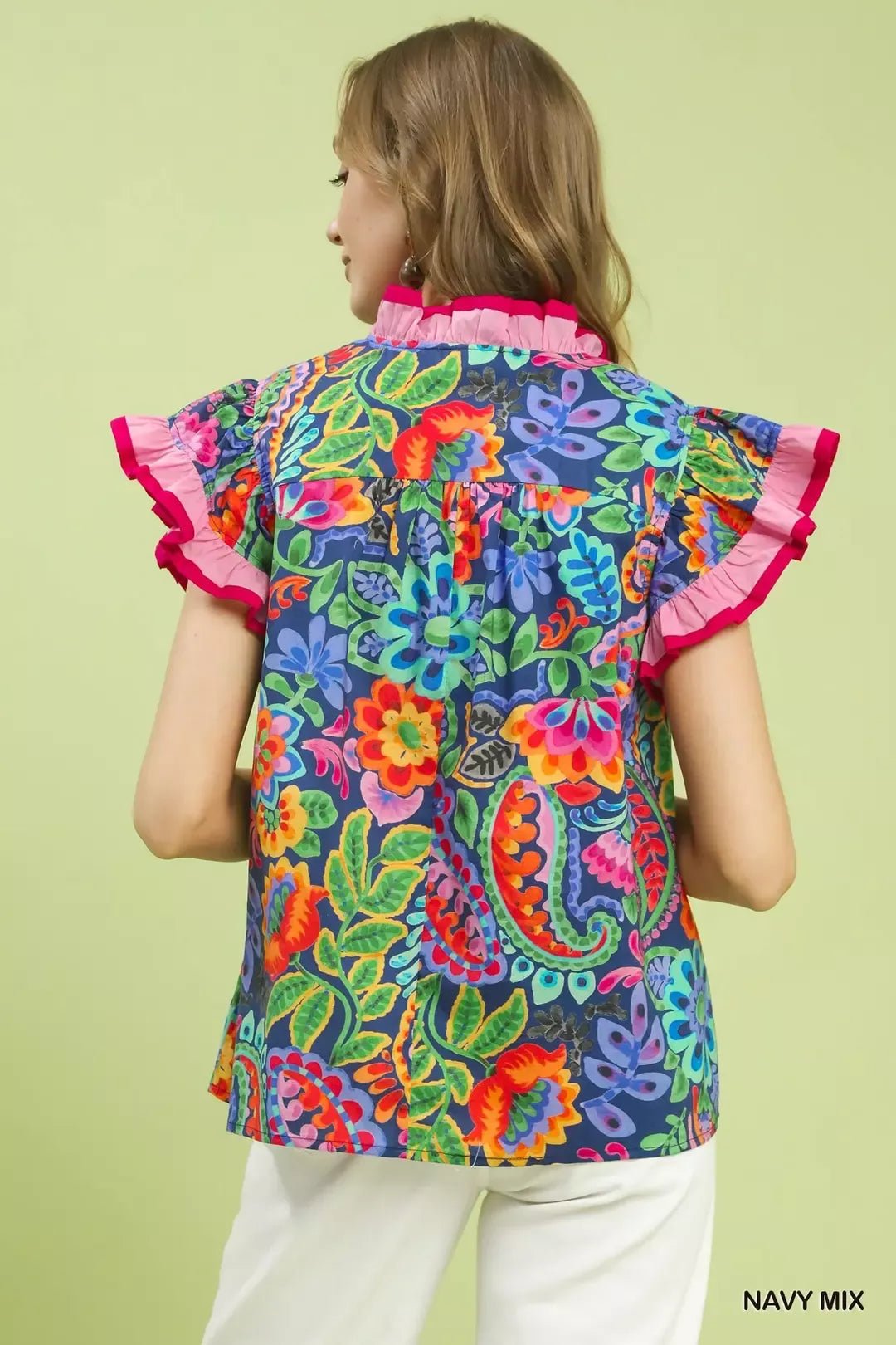 Umgee Ruffle Trim Paisley Floral Top