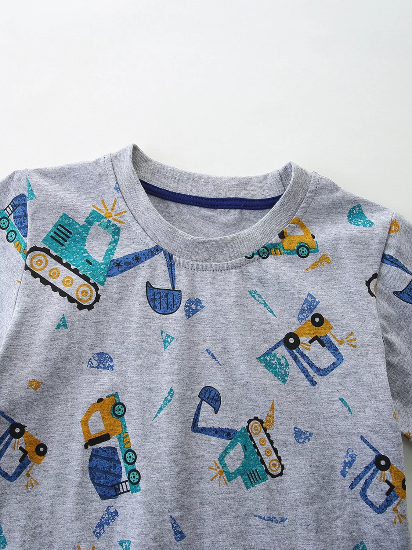 Children's Excavator Print Round Neck T-Shirt