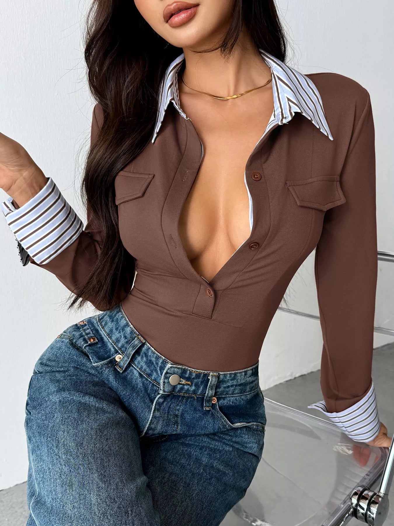 Long Sleeve Button Front Bodysuit