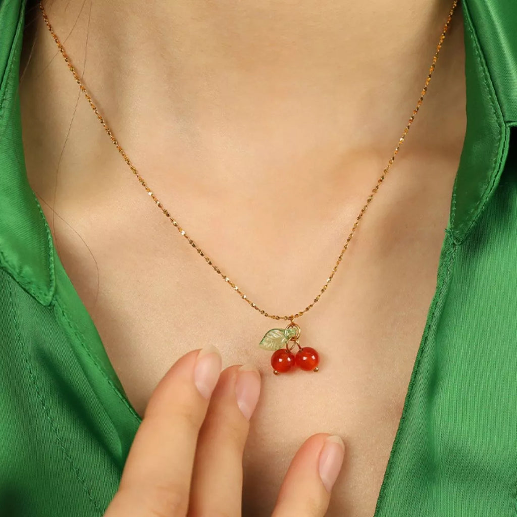 Agate Cherry Pendant Necklace