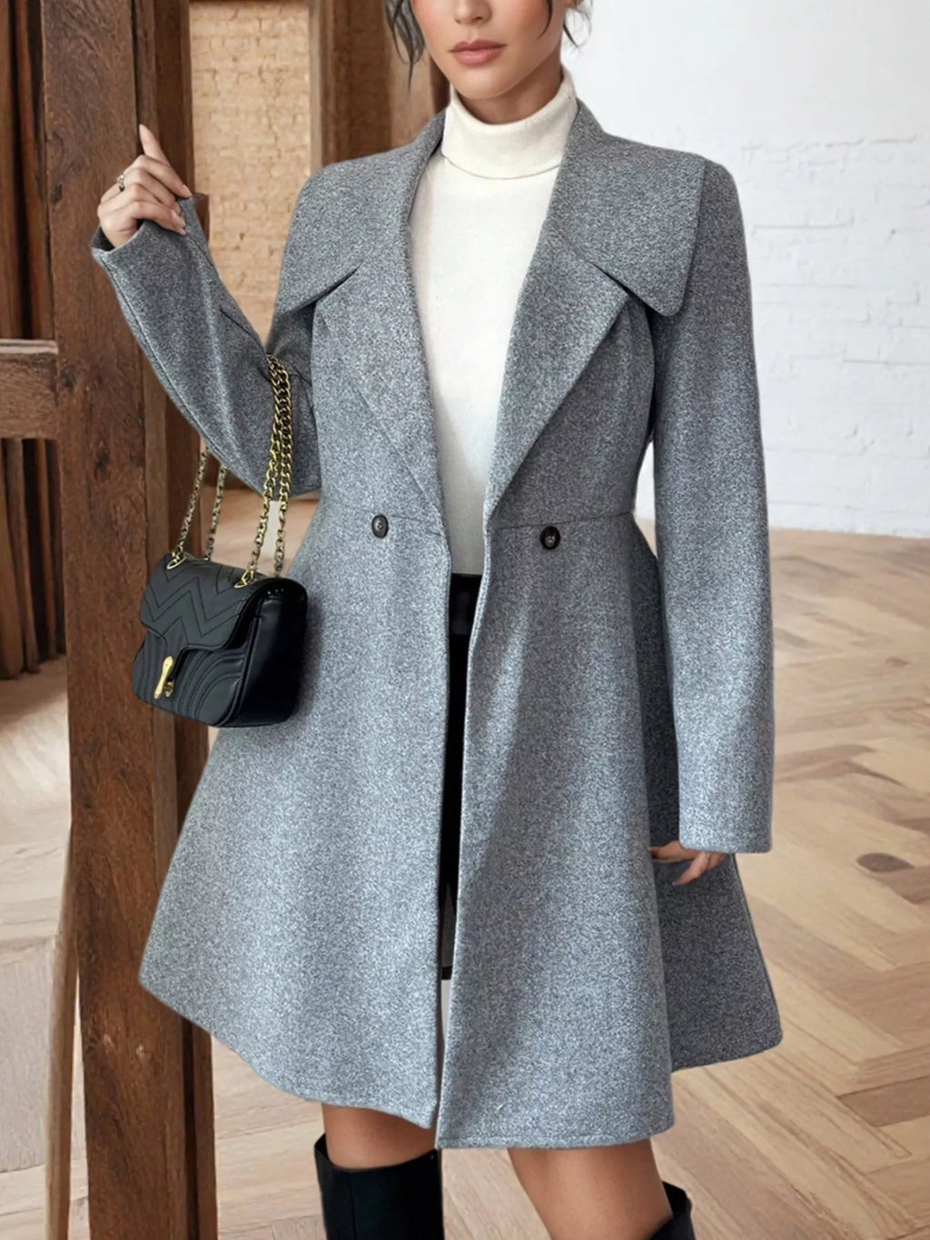 Double-Breasted Wool Blend Coat