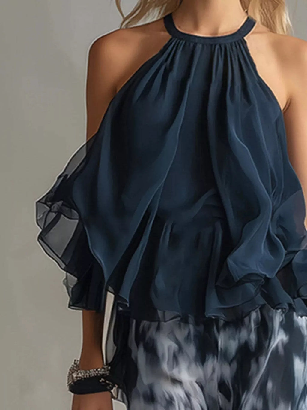 Halter Neck Top and Tie-Dye Wide-Leg Pants Set
