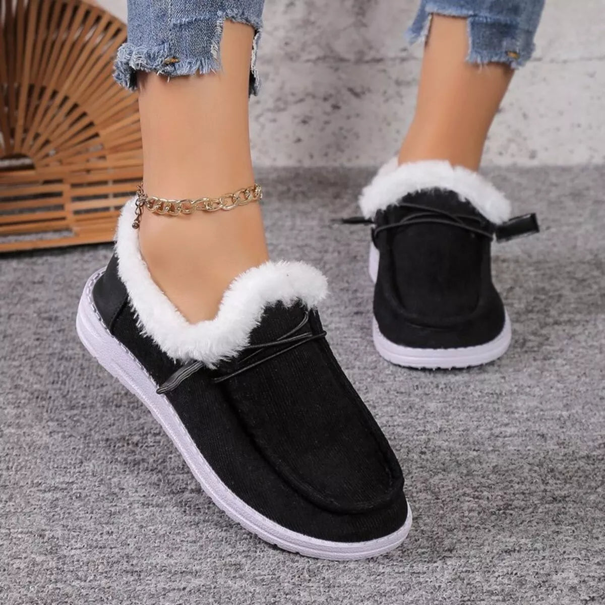 Fuzzy Lined Corduroy Slip-Ons