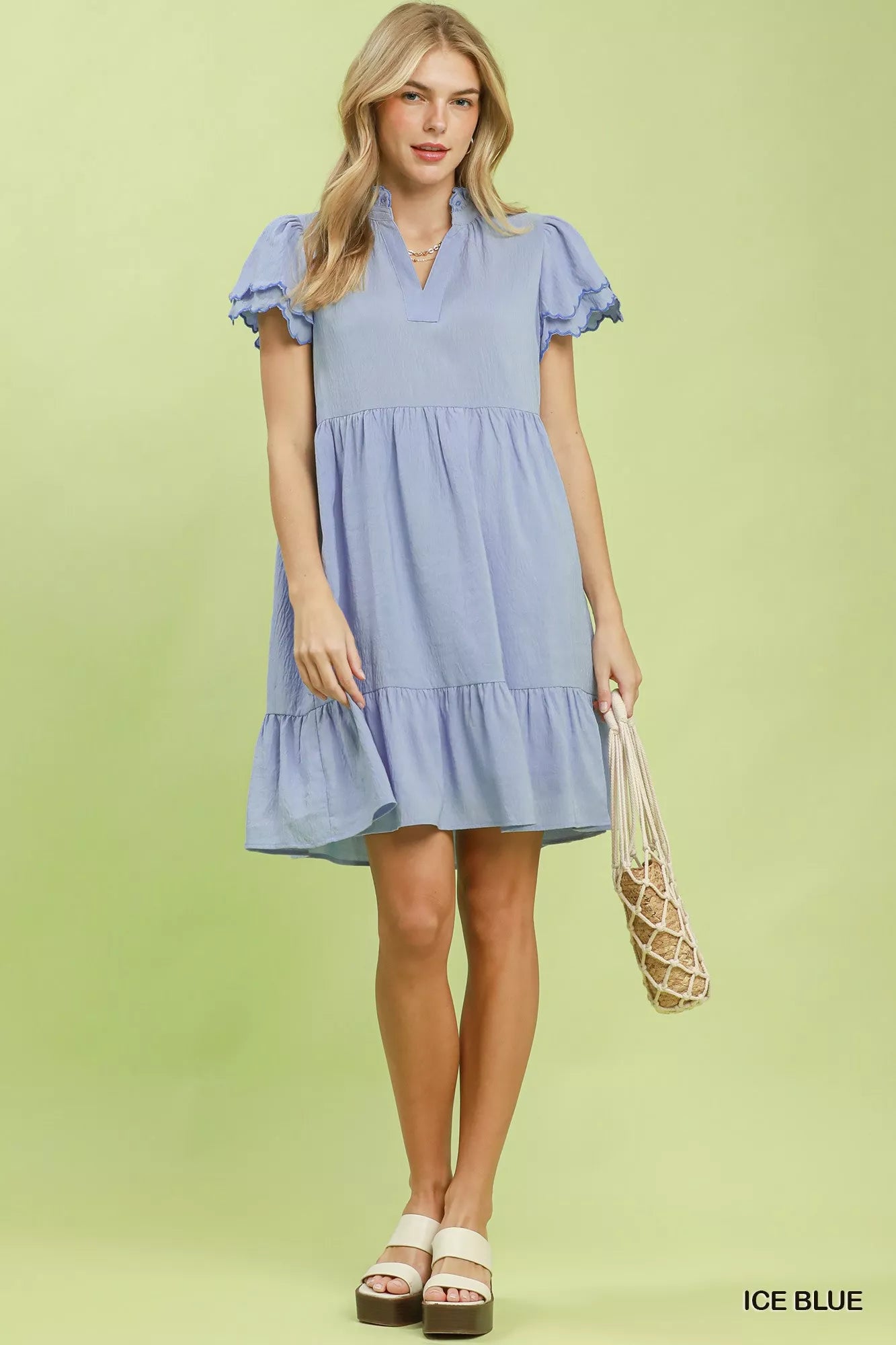 Umgee Scallop Flutter Sleeve Tiered Mini Dress
