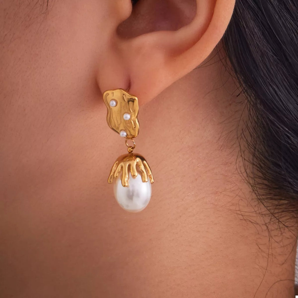 18K Gold-Plated Synthetic Pearl Drop Earrings