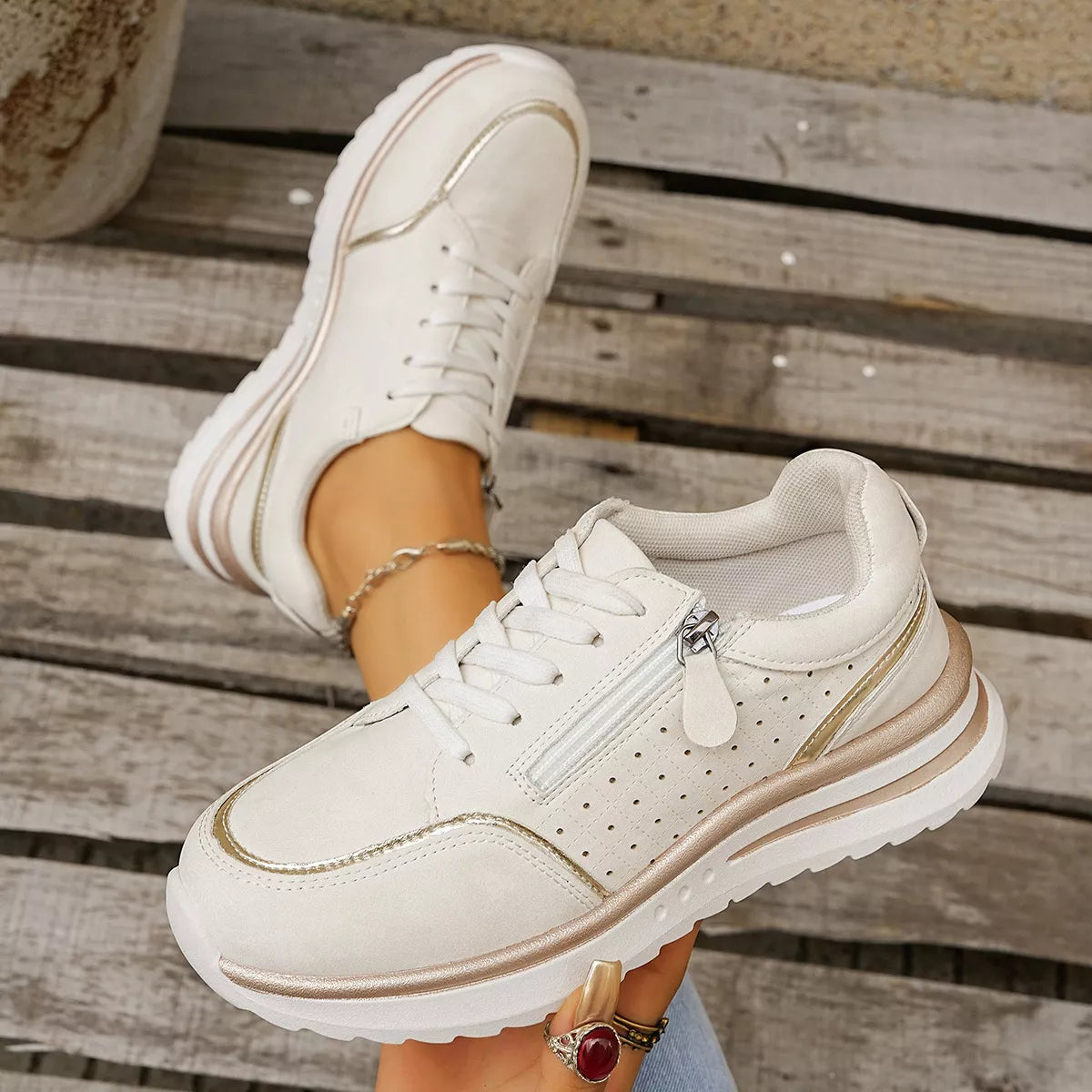 Round Toe Lace Up Sneakers