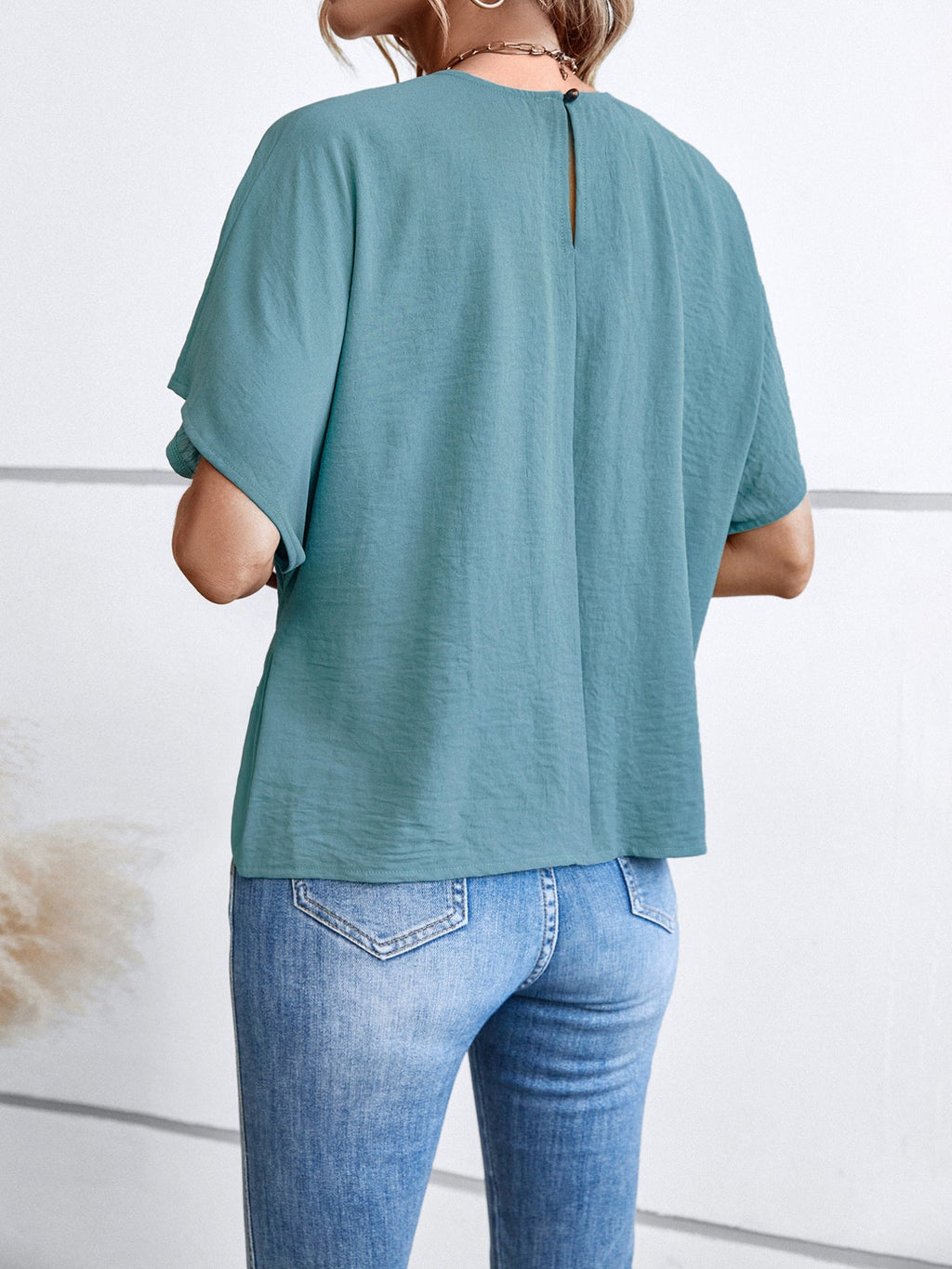 Tied Round Neck Half Sleeve Blouse