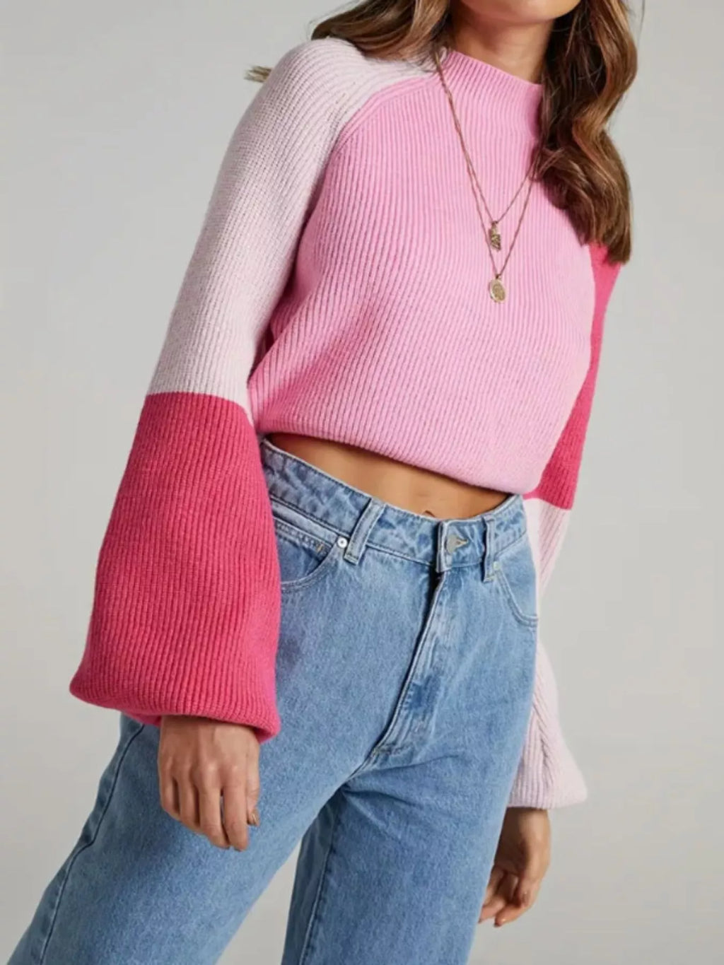 Color Block Mock Neck Sweater