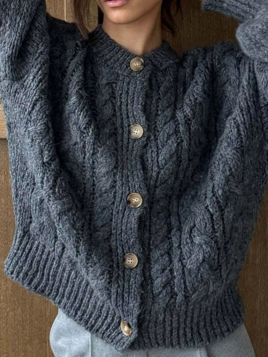 Cable Knit Button-Down Cardigan