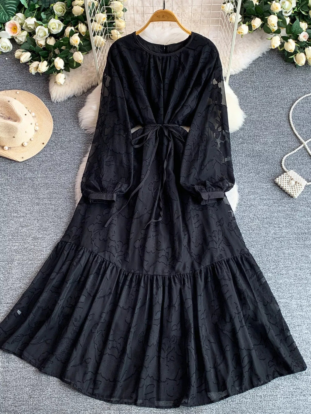Tie Waist Long Sleeve Dress
