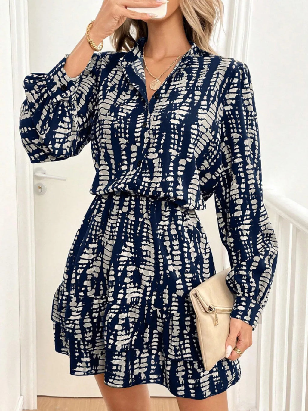 Ruffled Hem Long Sleeve Mini Dress