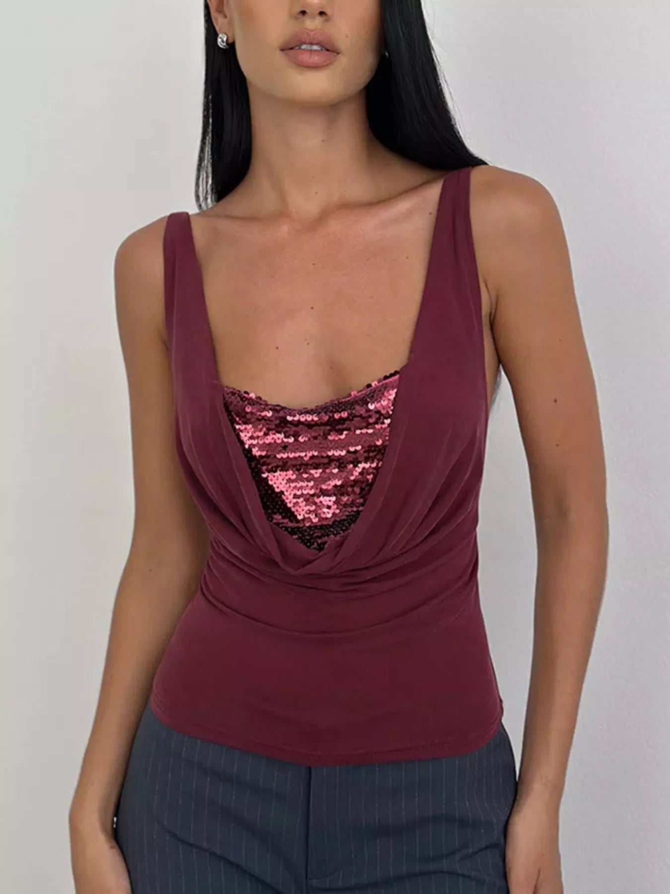 Sequin Detail Ruched Tank